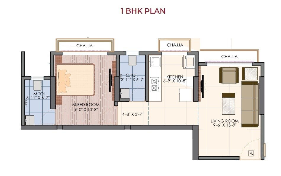 Floor plan of 1 BHK 393 Sq. Ft. Apartment in Vaibhavlaxmi Victoria 54, Mumbai