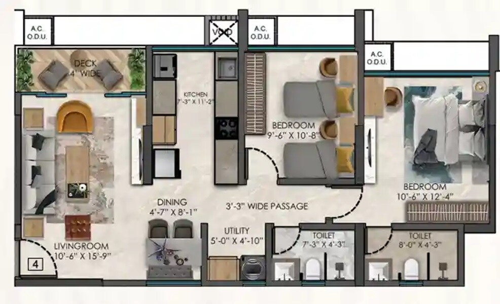 Floor plan of 2 BHK 724 Sq. Ft. Apartment in Vaidya West World, Mumbai