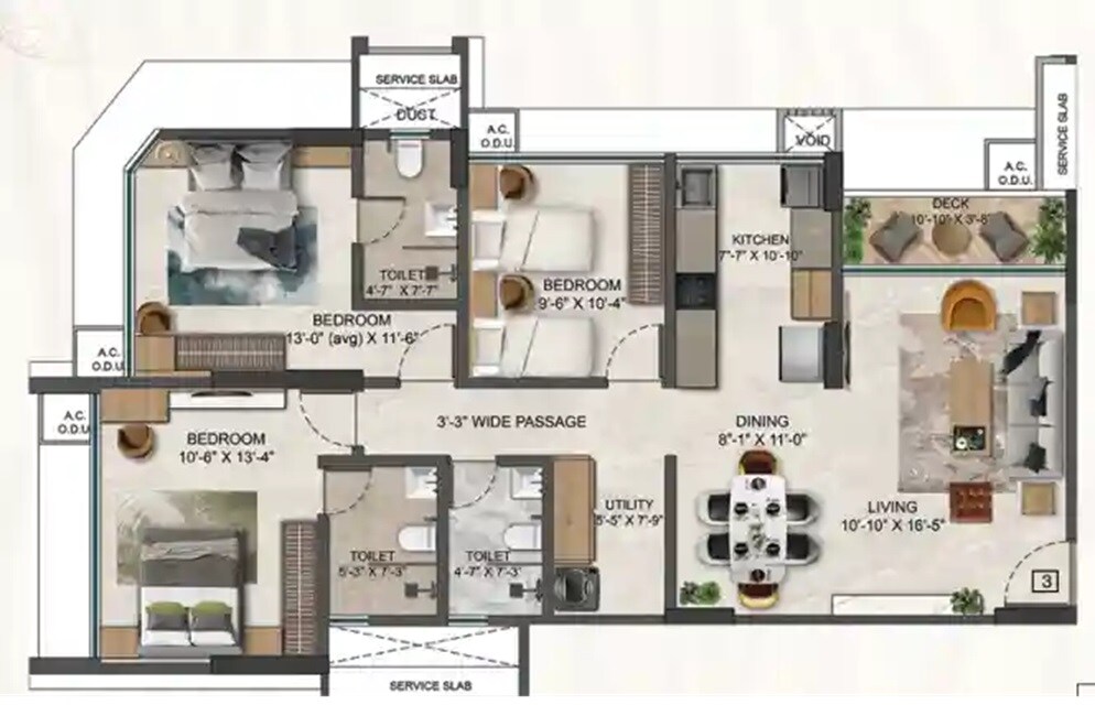 3 BHK 1025 Sq. Ft. Apartment