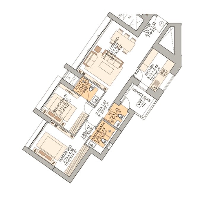 Floor plan of 2 BHK 911 Sq. Ft. Apartment in Valencia And Mishal One Marina, Mumbai