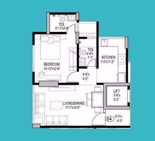 Floor plan of 1 BHK 490 Sq. Ft. Apartment in Value Platinum, Mumbai