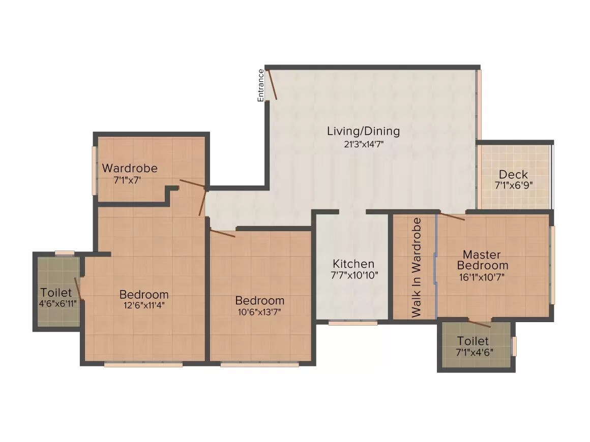 Floor plan of 3 BHK 1170 Sq. Ft. Apartment in Value Platinum, Mumbai