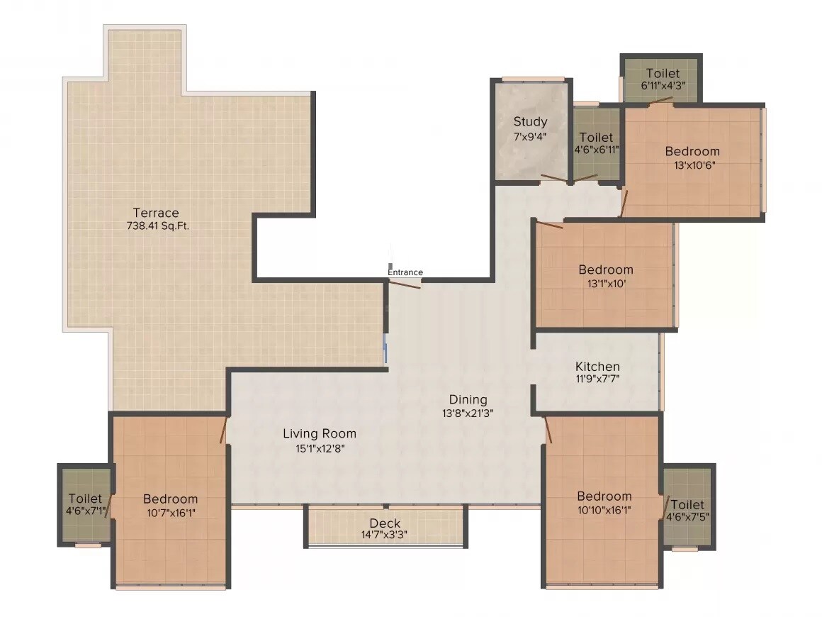 Floor plan of 4 BHK 1468 Sq. Ft. Apartment in Value Platinum, Mumbai