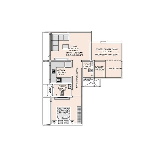 Floor plan of 1 BHK 450 Sq. Ft. Apartment in Vama 176 West, Mumbai
