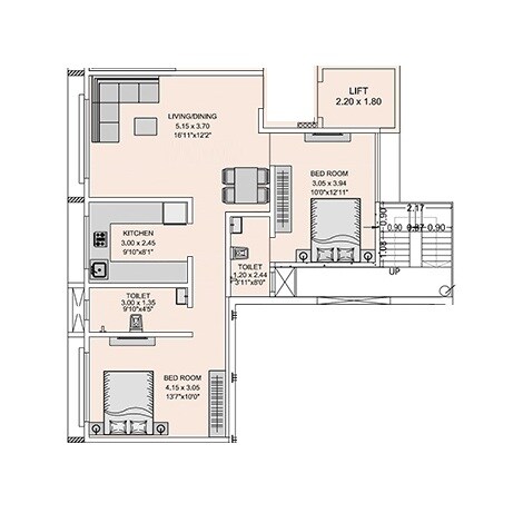 Floor plan of 2 BHK 712 Sq. Ft. Apartment in Vama 176 West, Mumbai