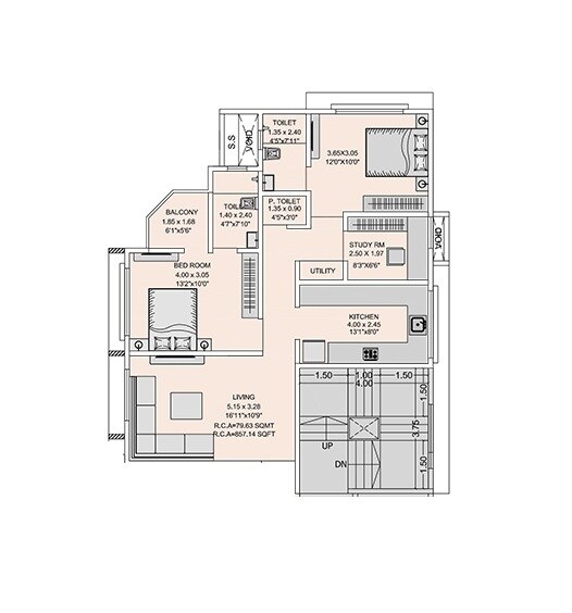 Floor plan of 2 BHK 857 Sq. Ft. Apartment in Vama 176 West, Mumbai