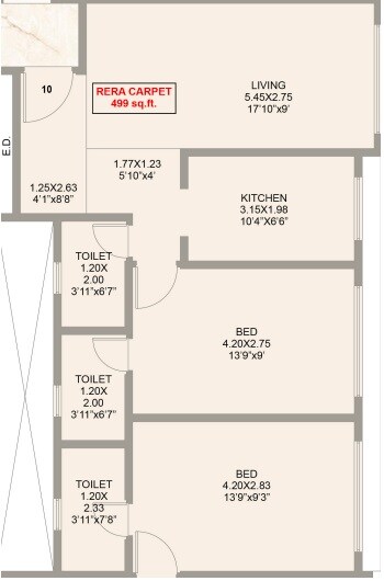 Floor plan of 1 BHK 499 Sq. Ft. Apartment in Varad Yog, Mumbai