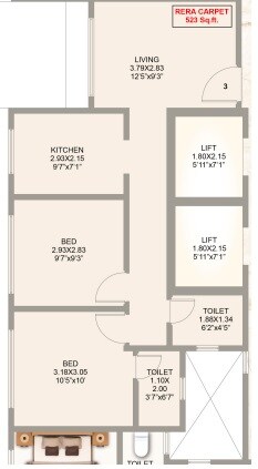 Floor plan of 2 BHK 523 Sq. Ft. Apartment in Varad Yog, Mumbai