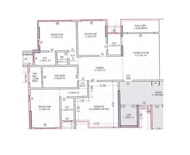 Floor plan of 3 BHK 1311 Sq. Ft. Apartment in Vardhaman Devang Heights, Mumbai