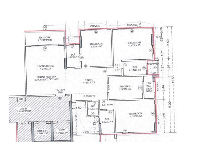 Floor plan of 3 BHK 1330 Sq. Ft. Apartment in Vardhaman Devang Heights, Mumbai