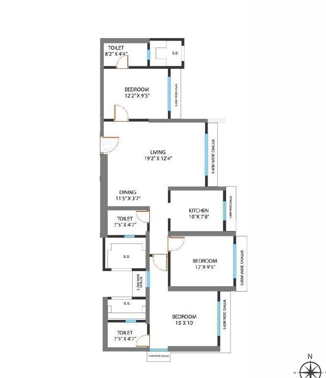3 BHK 974 Sq. Ft. Apartment