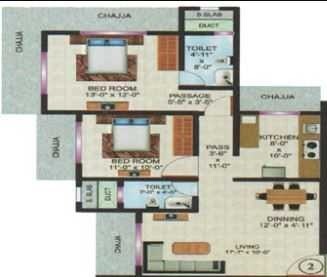 Floor plan of 2 BHK 730 Sq. Ft. Apartment in Vardhaman Flora Phase 1, Mumbai