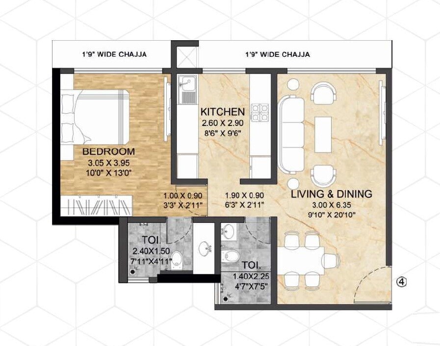 Floor plan of 1 BHK 546 Sq. Ft. Apartment in Vardhan Bliss, Mumbai