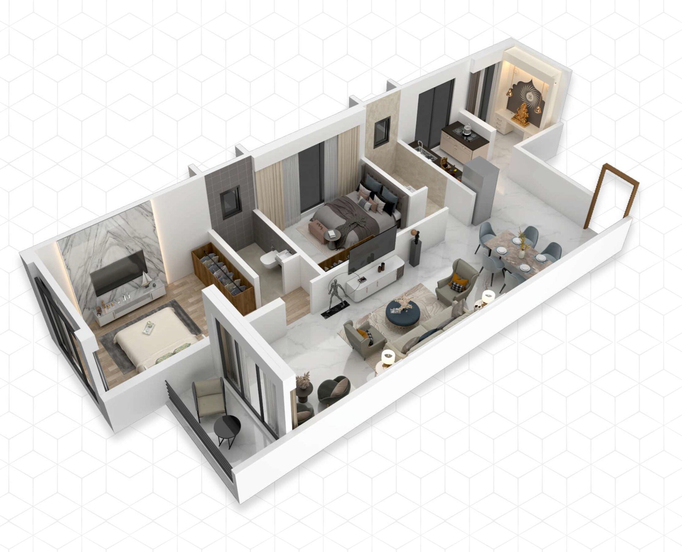 Floor plan of 2 BHK 669 Sq. Ft. Apartment in Vardhan Bliss, Mumbai