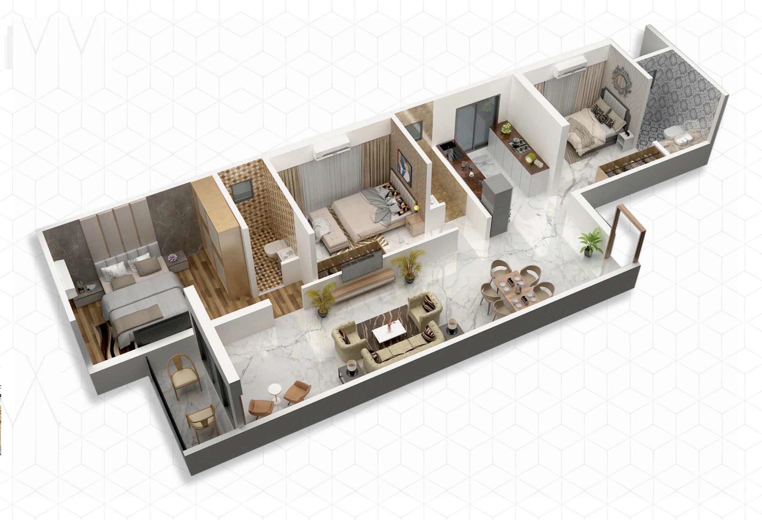 Floor plan of 3 BHK 955 Sq. Ft. Apartment in Vardhan Bliss, Mumbai