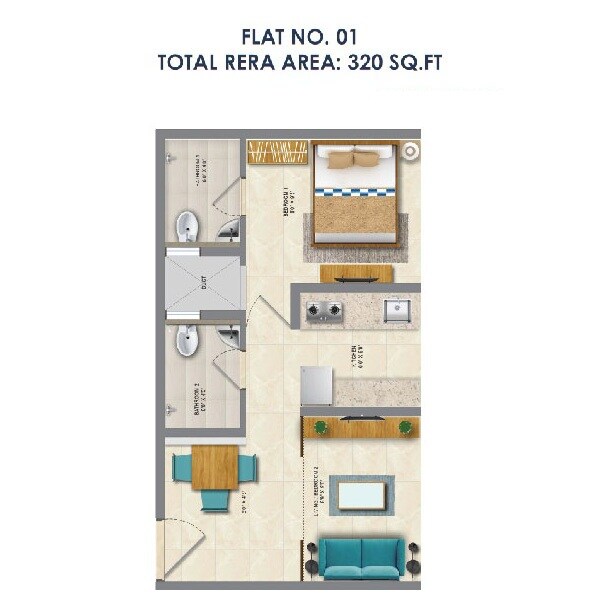 Floor plan of 1 BHK 320 Sq. Ft. Apartment in Vardhan Heights, Mumbai