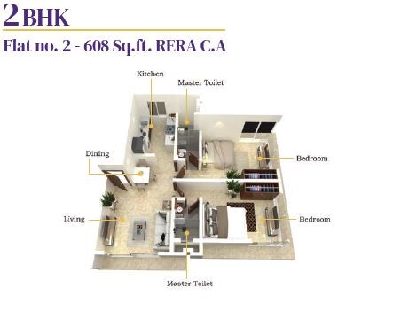 Floor plan of 2 BHK 608 Sq. Ft. Apartment in Vardhan Royale, Mumbai