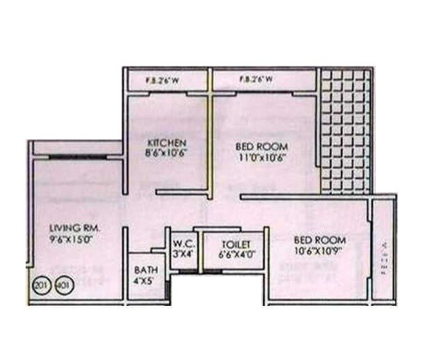 Floor plan of 2 BHK 771 Sq. Ft. Apartment in Vardhman Empire, Mumbai