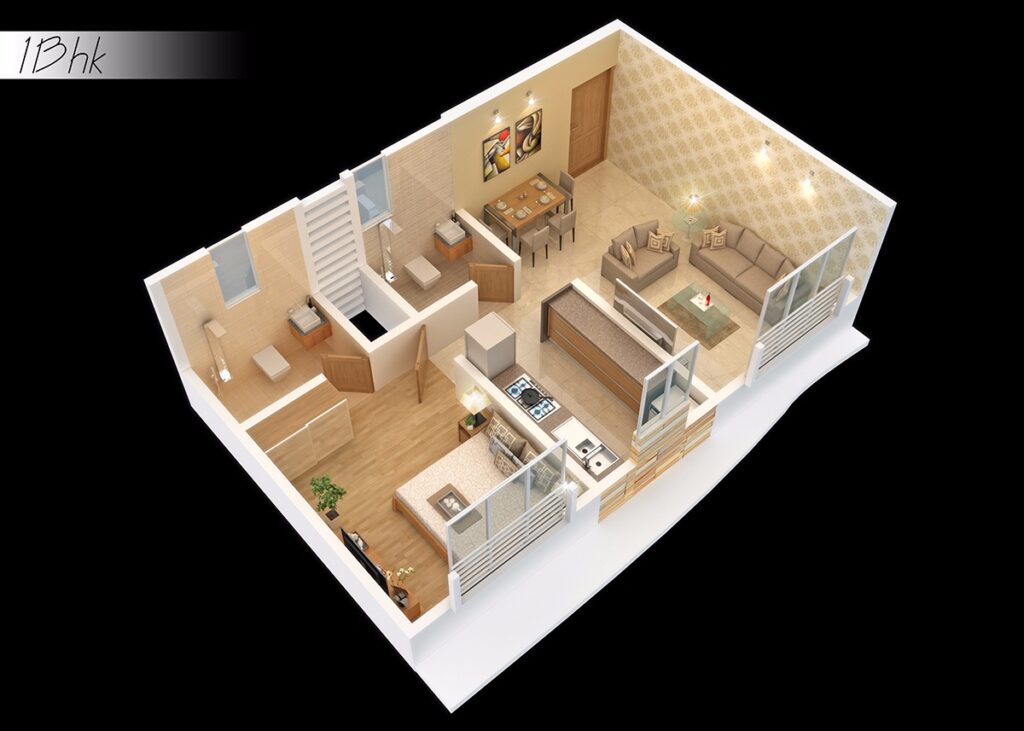 Floor plan of 1 BHK 480 Sq. Ft. Apartment in Vardhman Grandeur, Mumbai