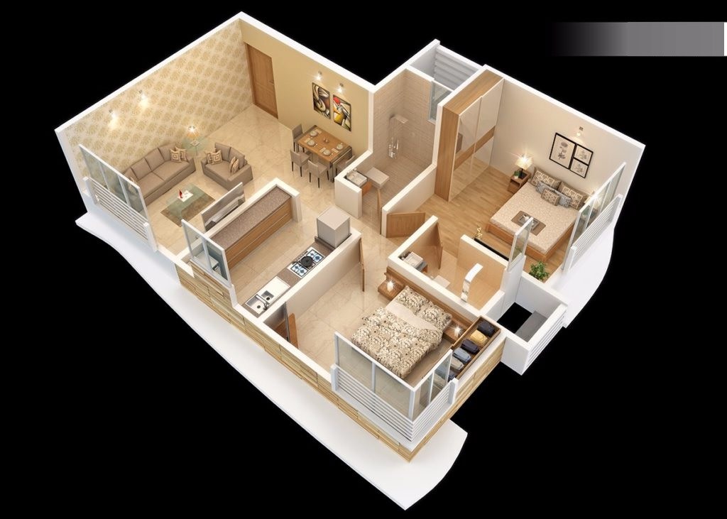 Floor plan of 2 BHK 685 Sq. Ft. Apartment in Vardhman Grandeur, Mumbai