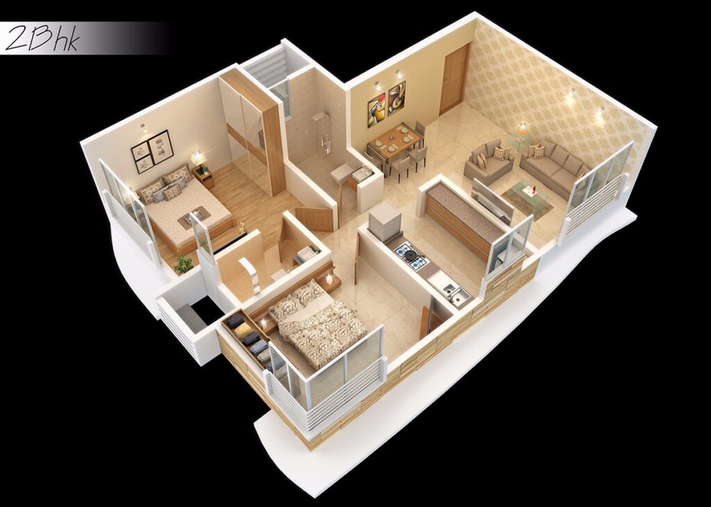Floor plan of 2 BHK 717 Sq. Ft. Apartment in Vardhman Grandeur, Mumbai