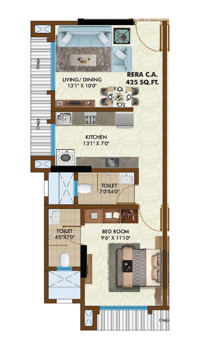 1 BHK 425 Sq. Ft. Apartment