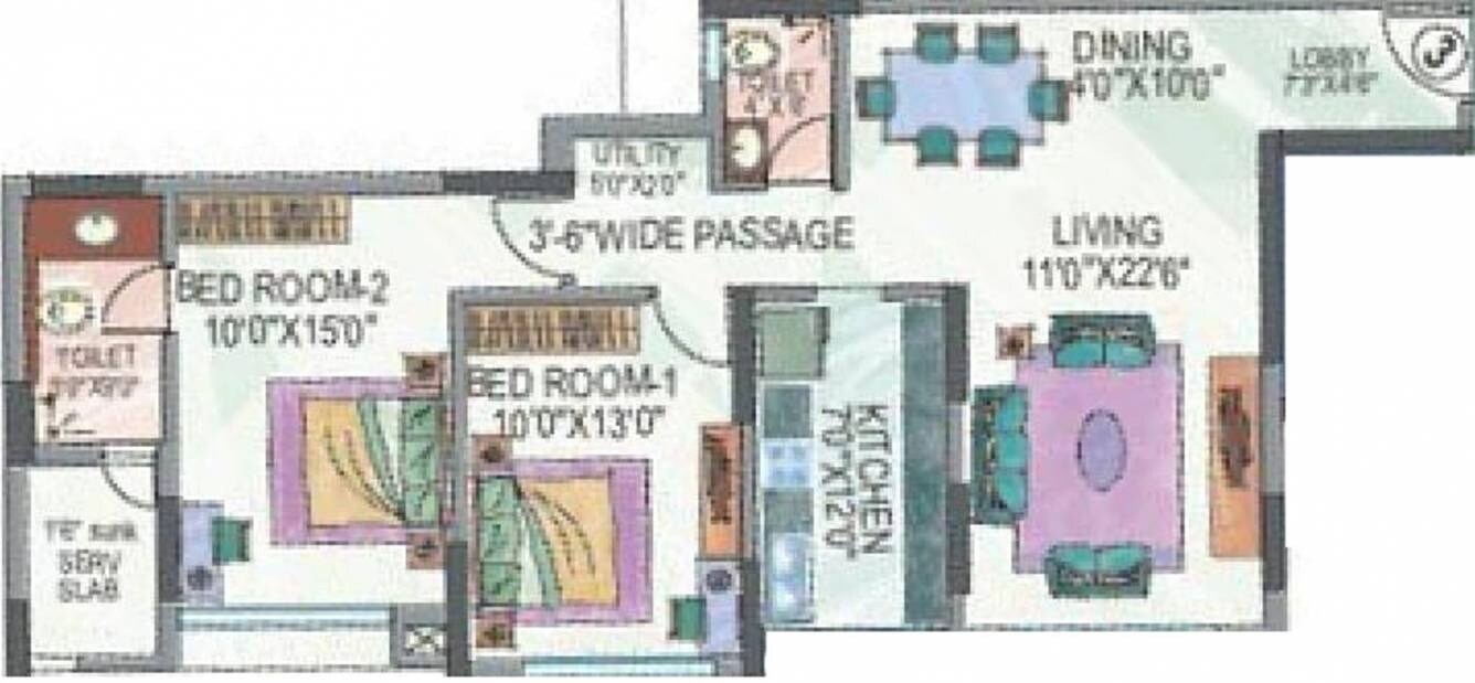 Floor plan of 2 BHK 852 Sq. Ft. Apartment in Vasant Valley Ivy Tower, Mumbai