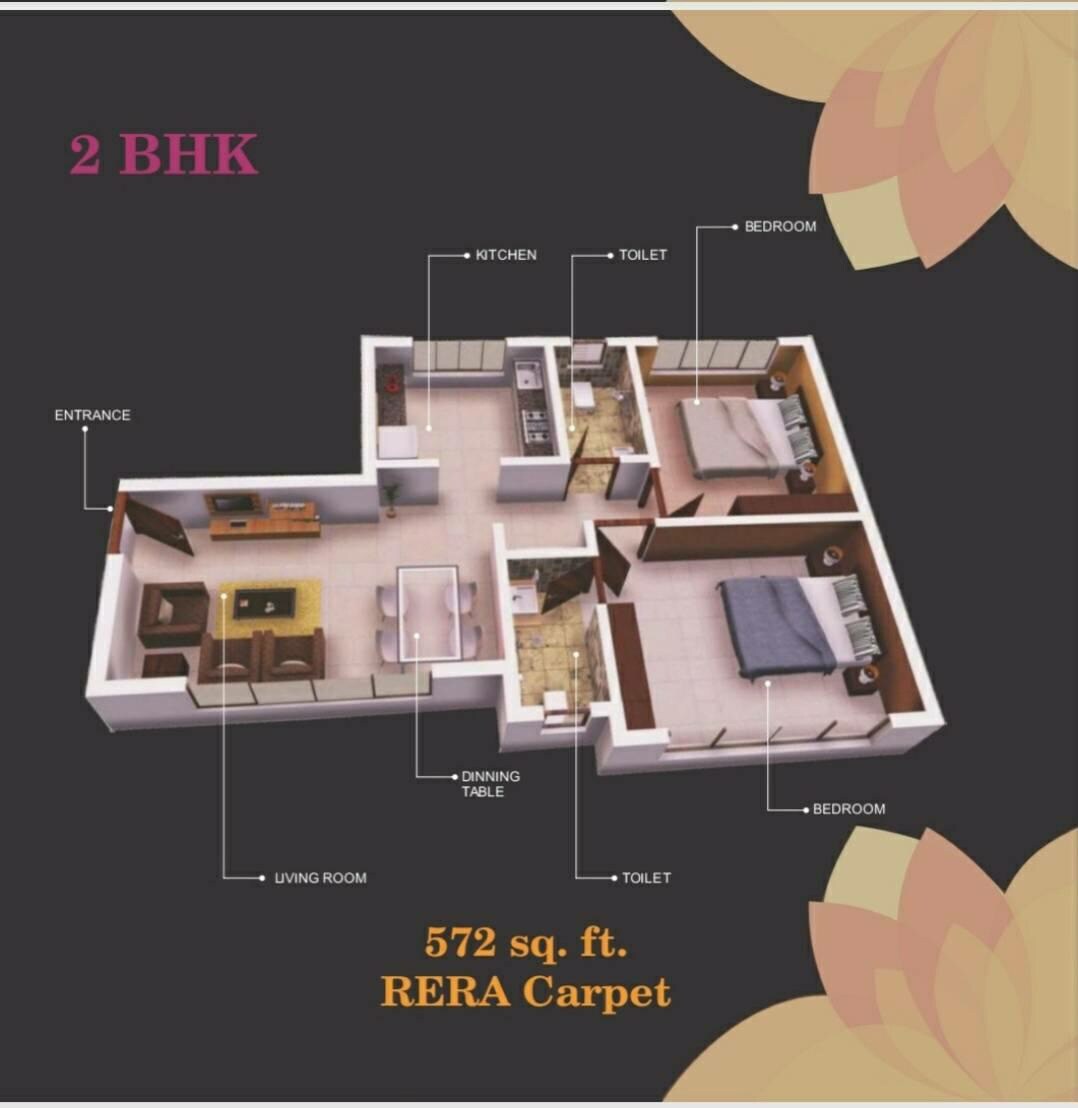 Floor plan of 2 BHK 572 Sq. Ft. Apartment in Vastu Pinnacle, Mumbai