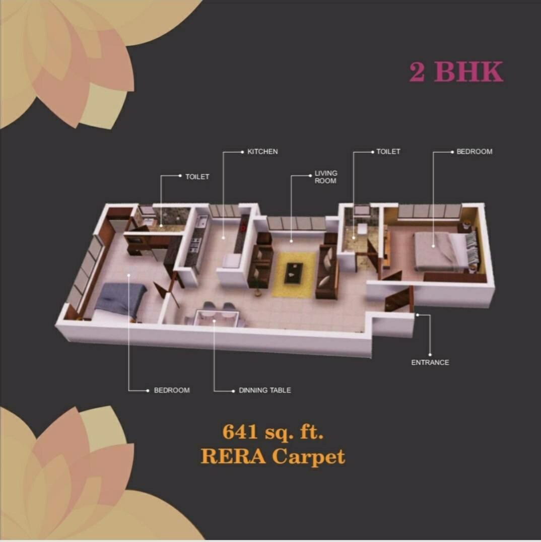 Floor plan of 2 BHK 641 Sq. Ft. Apartment in Vastu Pinnacle, Mumbai