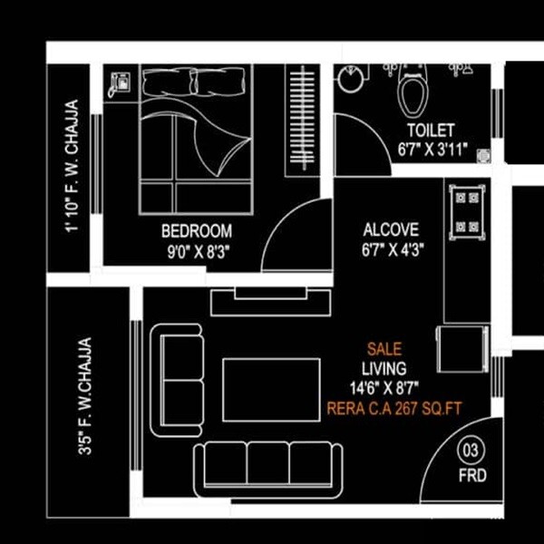 Floor plan of 1 BHK 421 Sq. Ft. Apartment in Vastu Shilp Borivali, Mumbai