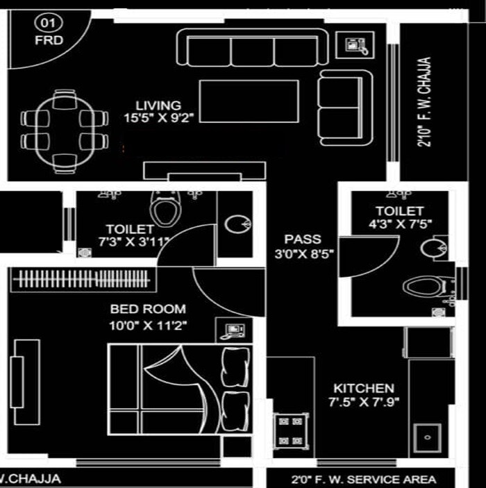 Floor plan of 1 BHK 439 Sq. Ft. Apartment in Vastu Shilp Borivali, Mumbai