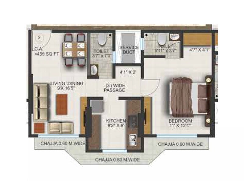 Floor plan of 1 BHK 455 Sq. Ft. Apartment in Vasundhara Heights, Mumbai
