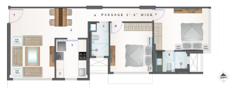 Floor plan of 2 BHK 765 Sq. Ft. Apartment in Vaswani 36 AB Anand Bhavan, Mumbai