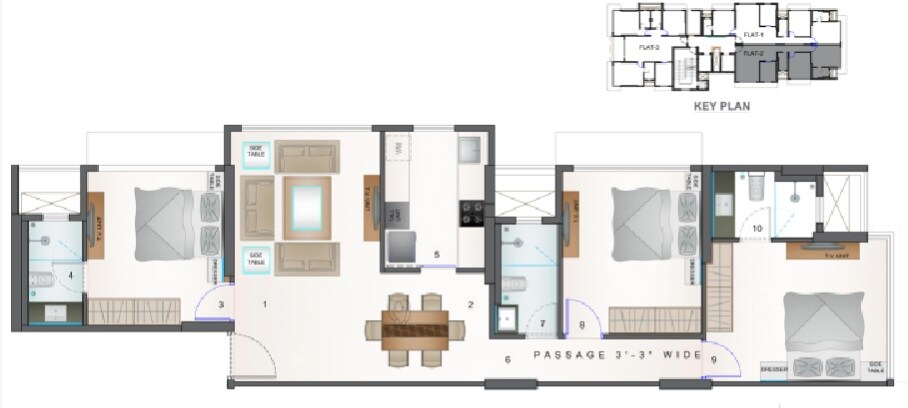 Floor plan of 3 BHK 1196 Sq. Ft. Apartment in Vaswani 36 AB Anand Bhavan, Mumbai