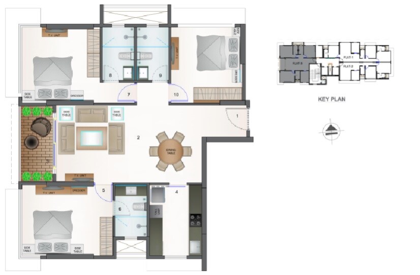 Floor plan of 3 BHK 962 Sq. Ft. Apartment in Vaswani 36 AB Anand Bhavan, Mumbai