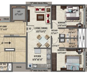 2 BHK 726 Sq. Ft. Apartment in Vaswani Bel Air