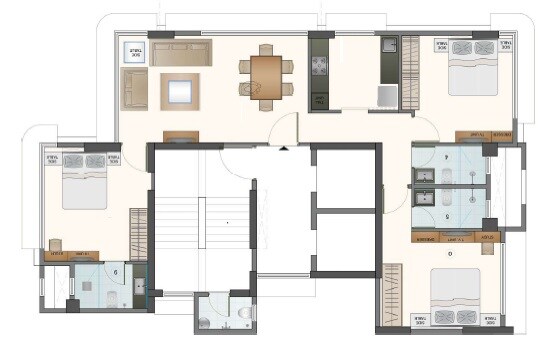 Floor plan of 3 BHK 1001 Sq. Ft. Apartment in Vaswani Vaastu, Mumbai