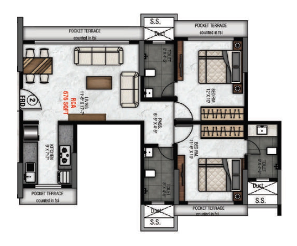 2 BHK 676 Sq. Ft. Apartment in Vatsal CHS