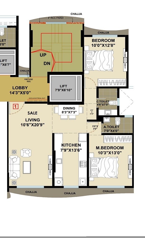 Floor plan of 2 BHK 769 Sq. Ft. Apartment in Vayuputra Gem Paradise, Mumbai