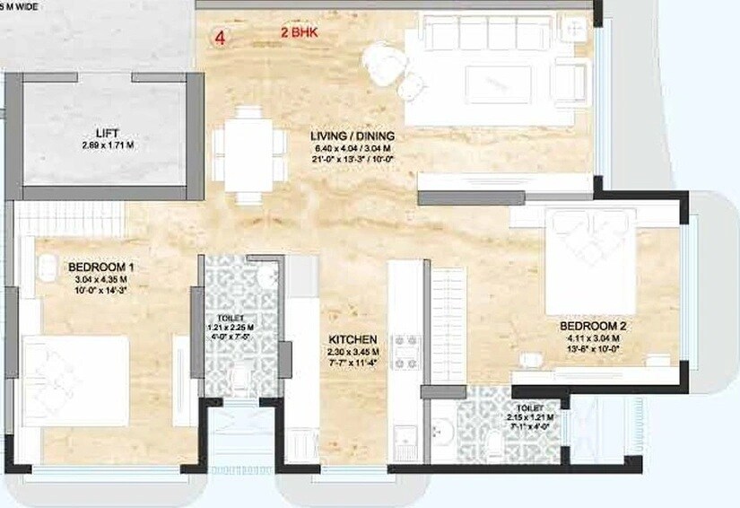 2 BHK 686 Sq. Ft. Apartment