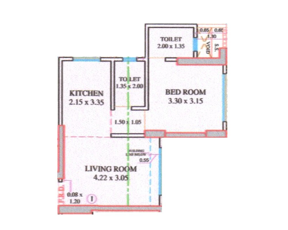 Floor plan of 1 BHK 404 Sq. Ft. Apartment in Veena Bliss, Mumbai