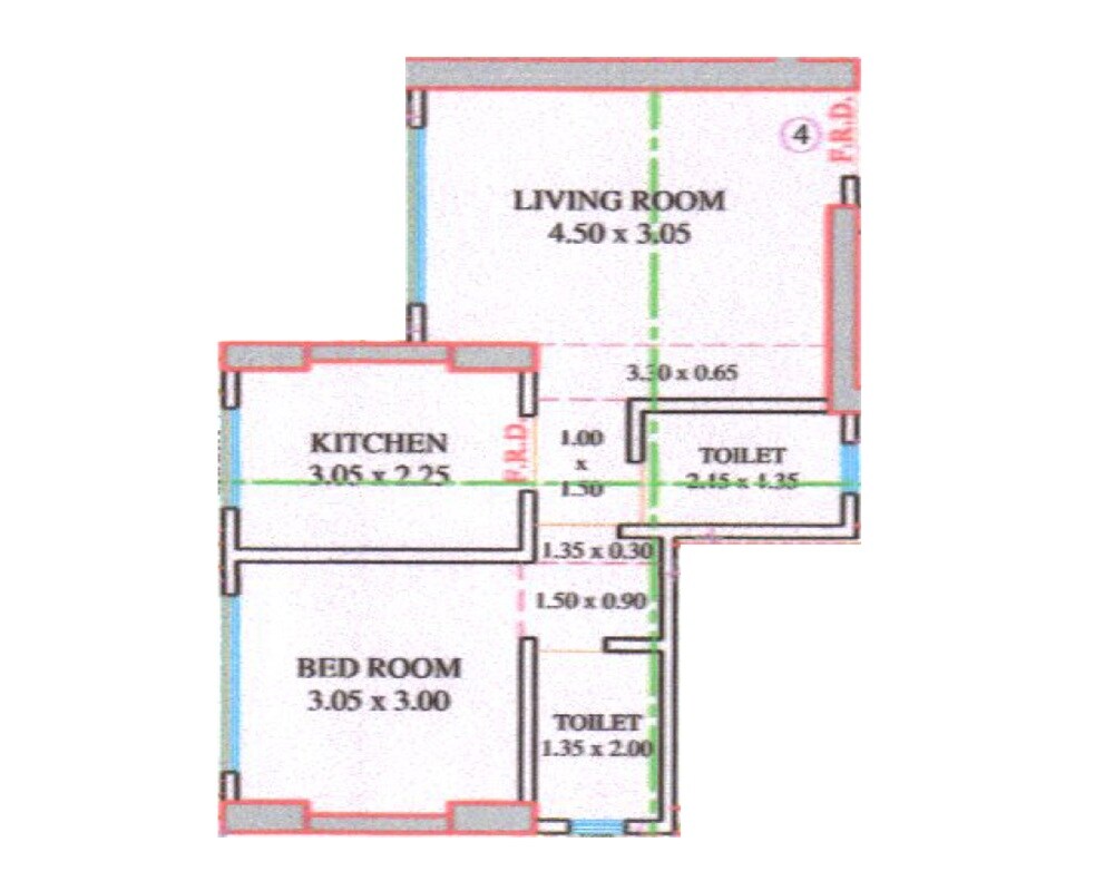 Floor plan of 1 BHK 463 Sq. Ft. Apartment in Veena Bliss, Mumbai