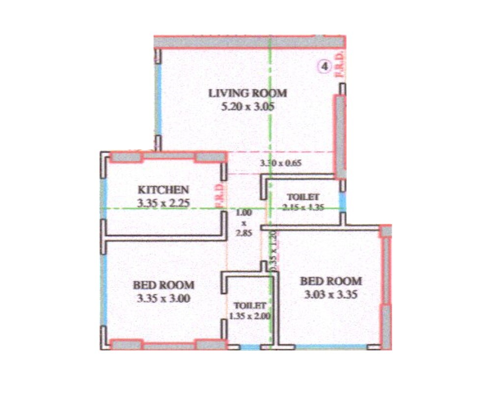 Floor plan of 2 BHK 553 Sq. Ft. Apartment in Veena Bliss, Mumbai