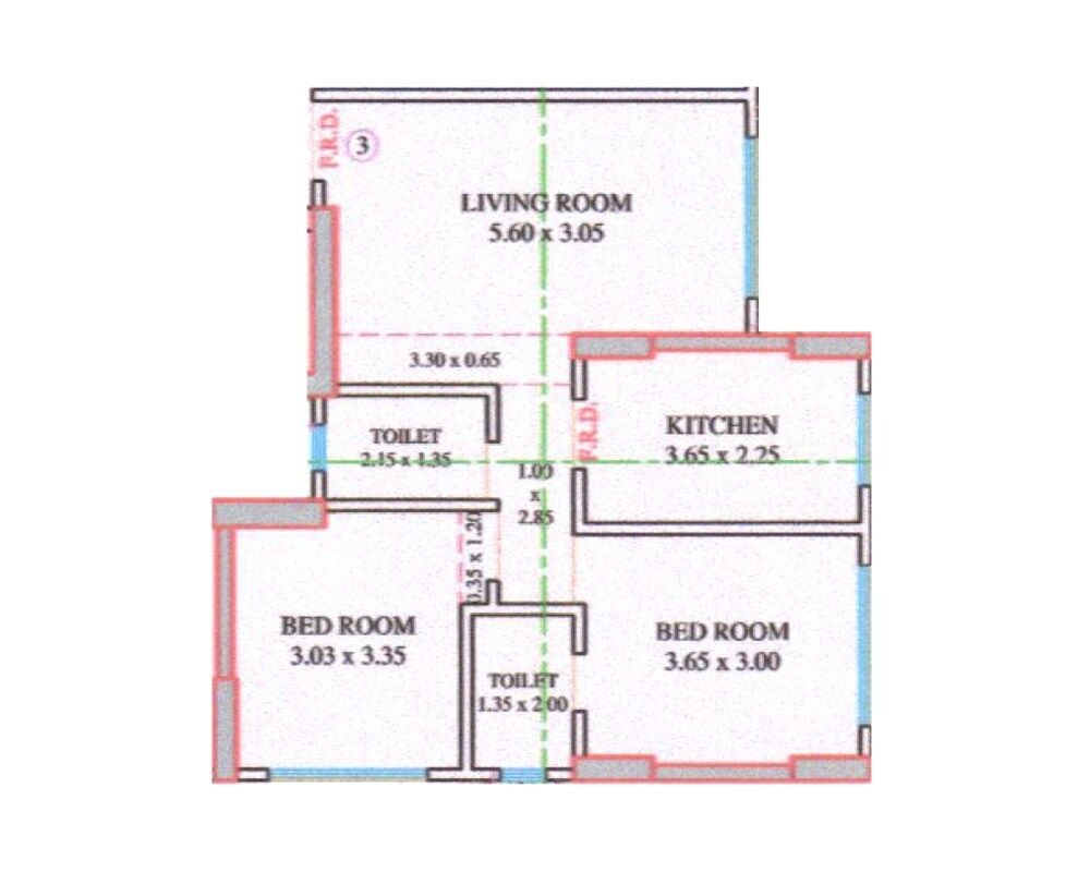 Floor plan of 2 BHK 719 Sq. Ft. Apartment in Veena Bliss, Mumbai