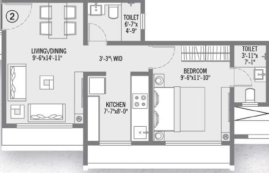 1 BHK 422 Sq. Ft. Apartment in Veena Santoor Phase II