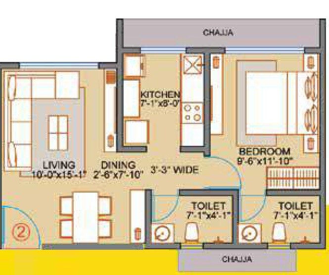 Floor plan of 1 BHK 440 Sq. Ft. Apartment in Veena Senterio, Mumbai