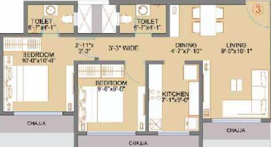 2 BHK 581 Sq. Ft. Apartment