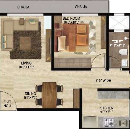 Floor plan of 1 BHK 429 Sq. Ft. Apartment in Veena Serenity, Mumbai