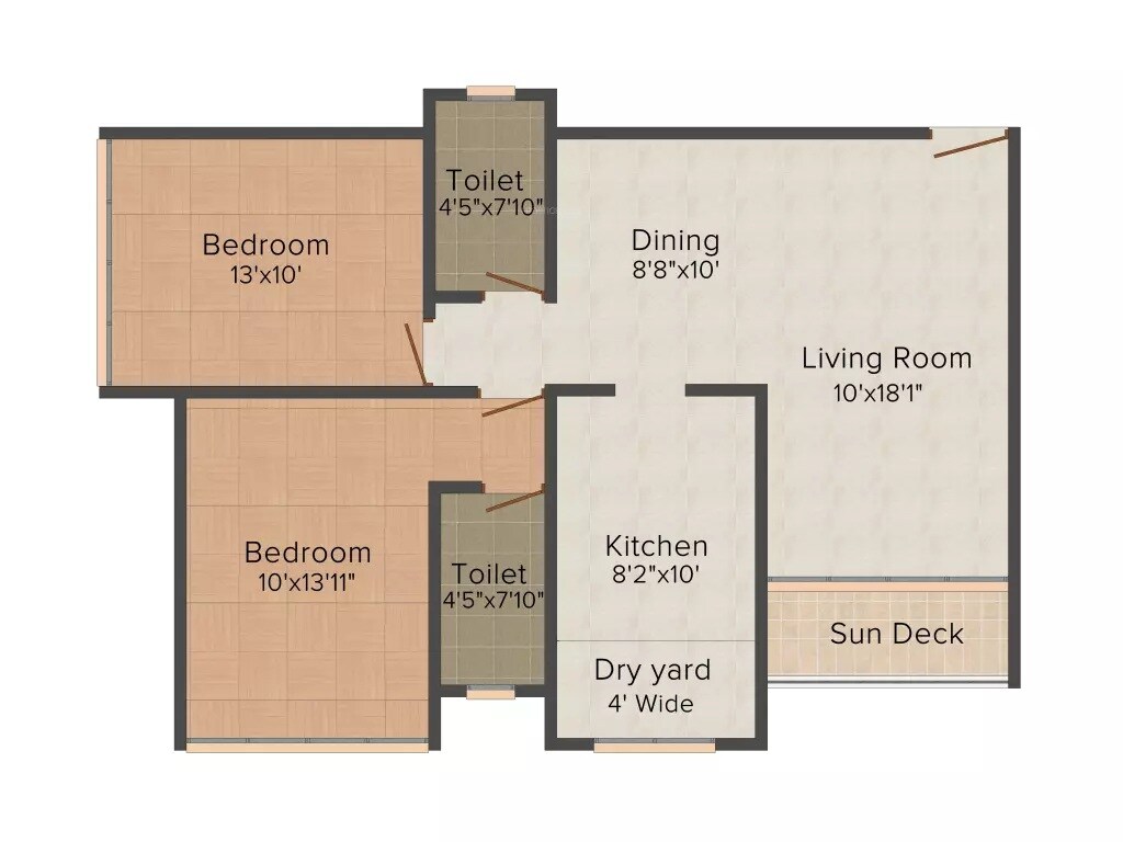 Floor plan of 2 BHK 1310 Sq. Ft. Apartment in Veena Sky Heights, Mumbai