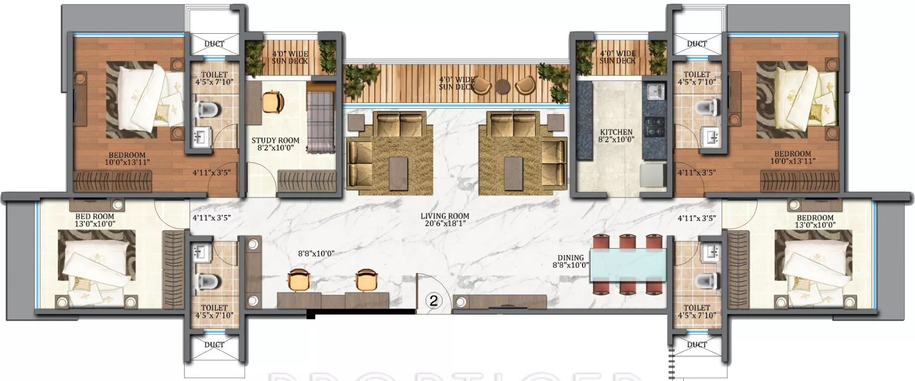 Floor plan of 4 BHK 2620 Sq. Ft. Apartment in Veena Sky Heights, Mumbai